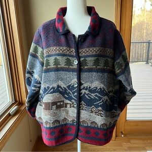 VTG Y2K Cabincore Chore Jacket Women’s XL Landscape Mountain Shacket Wool Blend